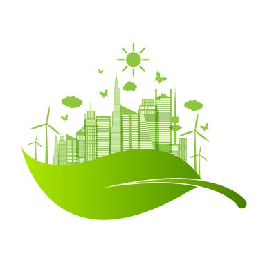 Doğa ve ekoloji kavramını eko şehir manzarası hisse senedi vektörü ile kaydet