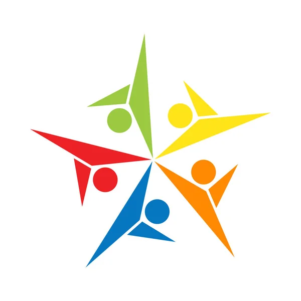 Ikon Kerja Tim Empat Orang Logo Jabat Tangan Dalam Gambar - Stok Vektor