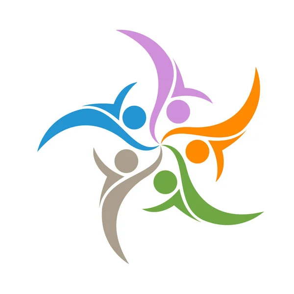 Ikon Kerja Tim Empat Orang Logo Jabat Tangan Dalam Gambar - Stok Vektor