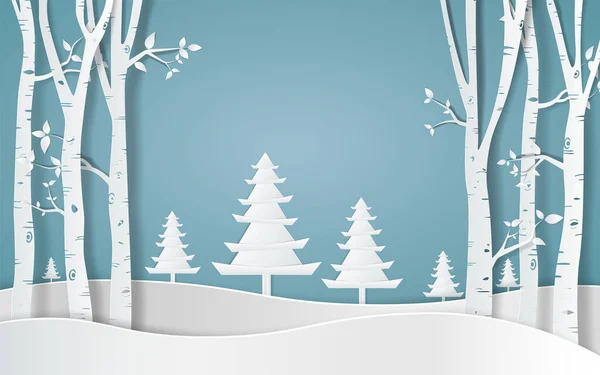 Feliz Natal Papai Noel Dirigindo Trenó Floresta Neve Pinheiros Inverno — Vetor de Stock