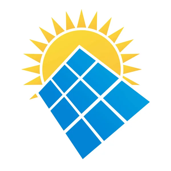 Painel Solar Modelo Logotipo Sol Economize Energia Energia Verde Eletricidade — Vetor de Stock