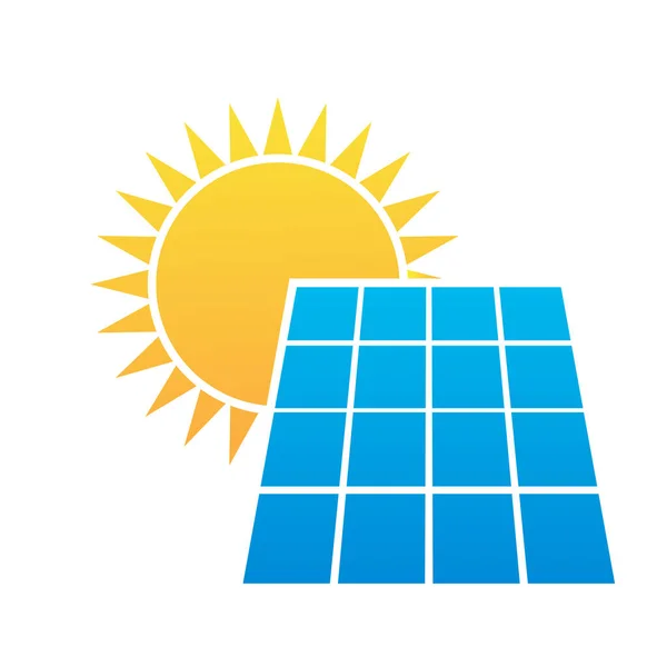 ソーラーパネル太陽ロゴテンプレート 省エネルギーグリーン電力と自然エネルギー太陽電池 — ストックベクタ