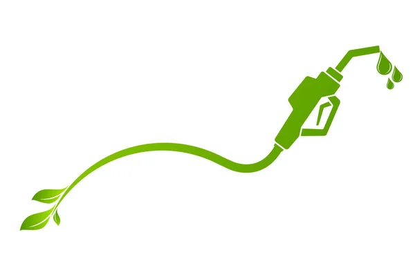 Concepto Biocombustible Verde Con Hoja Boquilla Repostaje Caída Concepto Energía — Vector de stock