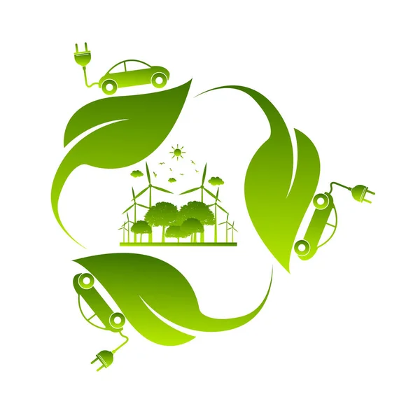 Bespaar Natuur Ecologie Concept Met Eco Cityscape Stock Vector — Stockvector