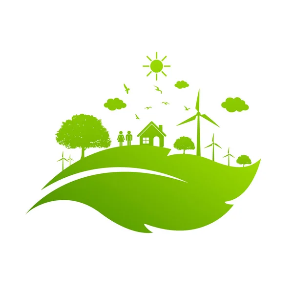 Salvar Natureza Ecologia Conceito Com Eco Cityscape Vetor Estoque —  Vetores de Stock