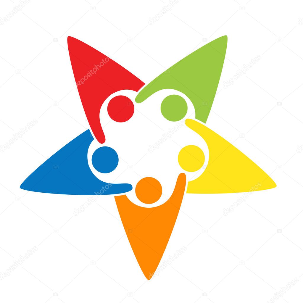 Teamwork icon,Group four people logo handshake in a circle vector illustrations