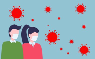 COVID-19 ile savaşmak için Favilavir antiviral ilaç, soyut virüs modeli Novel coronavirus 2019-nCoV kırmızı STOP işareti ile çizilmiş