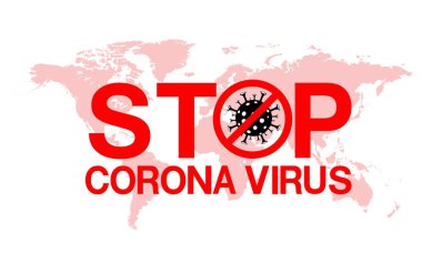 COVID-19 ile savaşmak için Favilavir antiviral ilaç, soyut virüs modeli Novel coronavirus 2019-nCoV kırmızı STOP işareti ile çizilmiş