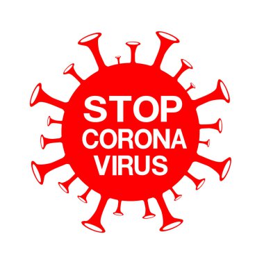 COVID-19 ile savaşmak için Favilavir antiviral ilaç, soyut virüs modeli Novel coronavirus 2019-nCoV kırmızı STOP işareti ile çizilmiş