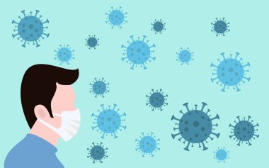 COVID-19 ile savaşmak için Favilavir antiviral ilaç, soyut virüs modeli Novel coronavirus 2019-nCoV kırmızı STOP işareti ile çizilmiş