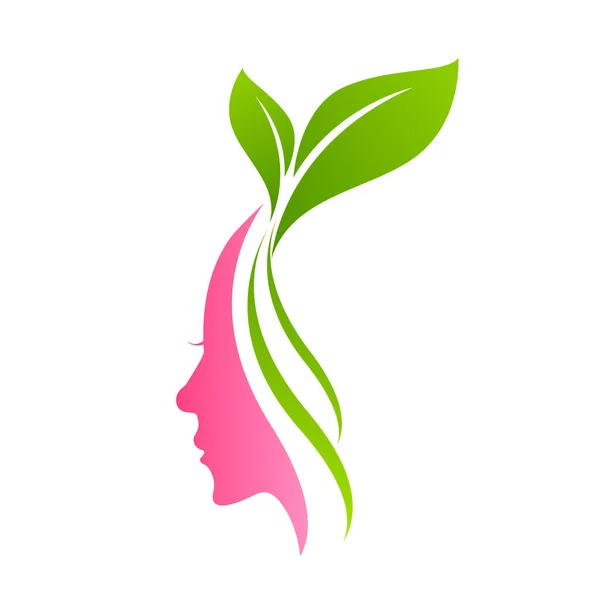 葉の女性の顔 美容室とスパのためのデザインコンセプト — ストックベクタ