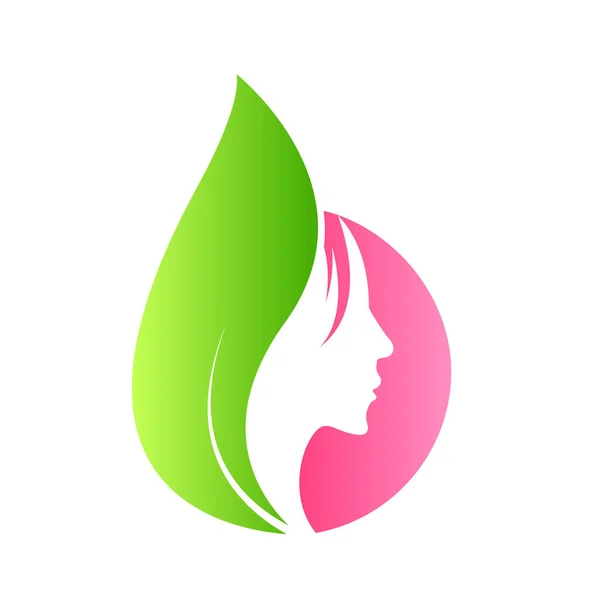 葉の女性の顔 美容室とスパのためのデザインコンセプト — ストックベクタ