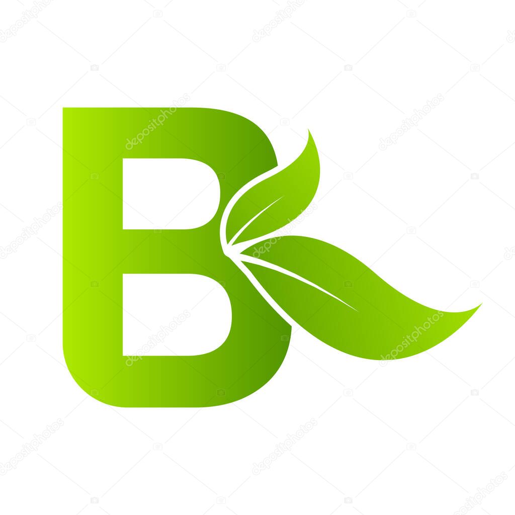 Letter b with leaf element, Ecology concept