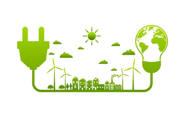 Conceito Ecologia Ambiental Elementos Design Bandeira Para Desenvolvimento Sustentável Energia — Vetor de Stock