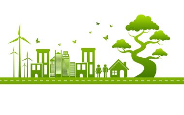 Sürdürülebilir enerji gelişimi için ekoloji kavramı ve Çevresel, Banner tasarım unsurları, Vektör illüstrasyonu