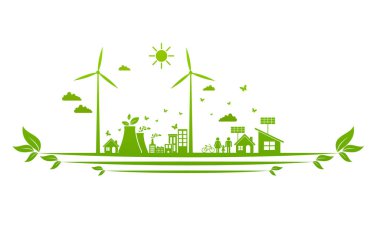Sürdürülebilir enerji gelişimi için ekoloji kavramı ve Çevresel, Banner tasarım unsurları, Vektör illüstrasyonu