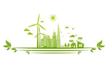 Sürdürülebilir enerji gelişimi için ekoloji kavramı ve Çevresel, Banner tasarım unsurları, Vektör illüstrasyonu