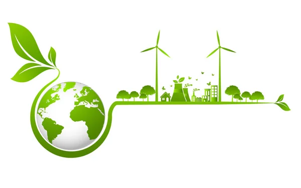 Conceito Ecologia Ambiental Elementos Design Bandeira Para Desenvolvimento Sustentável Energia —  Vetores de Stock