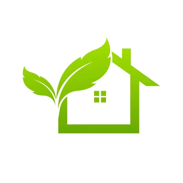 Plantilla Signo Hoja Casa Verde — Vector de stock