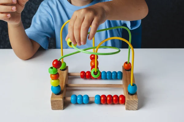 Kind Speelt Montessori Spel Kid Verzamelt Houten Speelgoed Sorteerder Veelkleurige — Stockfoto