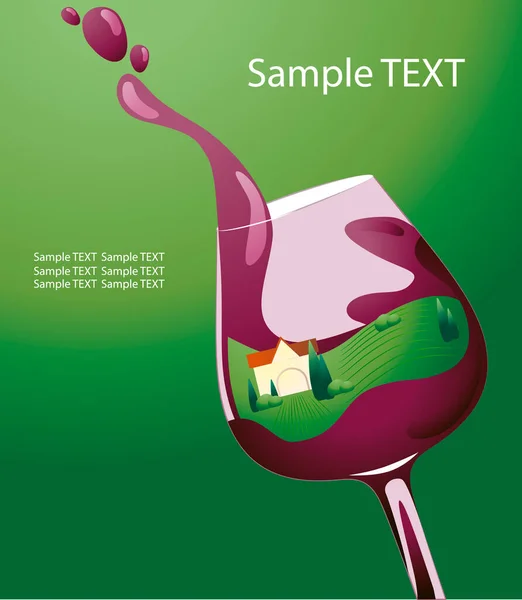 Vin Rouge Dans Verre Champs Raisin Vignobles Italiens Illustration Vectorielle — Image vectorielle