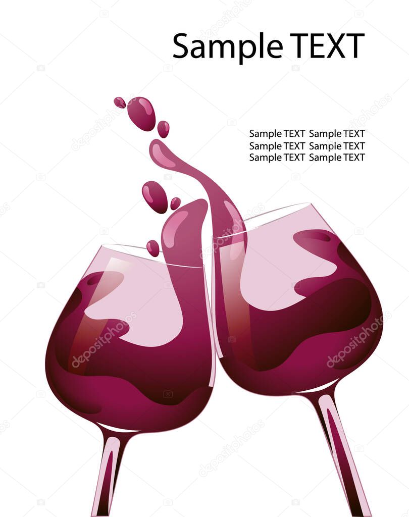 Two glasses of red wine on a white background