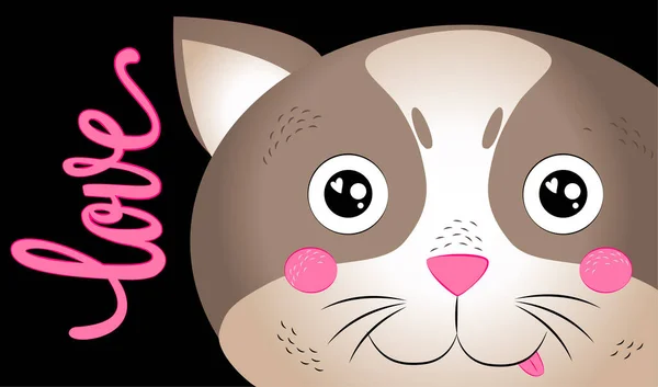 Kucing Lucu Mata Hati Gaya Skandinavia Menulis Cinta Cetak Untuk - Stok Vektor
