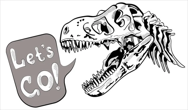 티라노사우루스 공룡의 개골은 배경에서 분리되어 그대로 인용하도록 티셔츠 손으로 스타일 — 스톡 벡터
