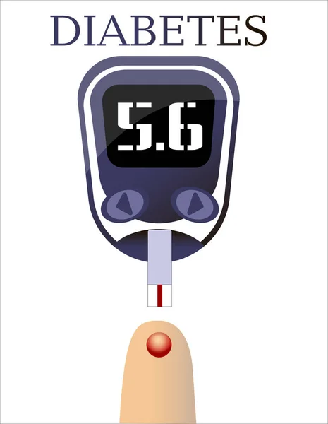 Koncepcja Cukrzycy Człowiek Mierzy Poziom Cukru Krwi Pasek Testowy Diagnostyka — Wektor stockowy