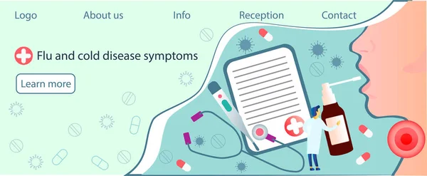 Spraya För Halsont Influensa Och Förkylning Sjukdomssymtom Infographic Vektor Sjuk — Stock vektor