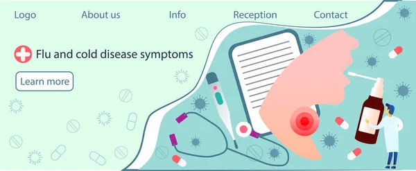 Spray Ból Gardła Objawy Grypy Choroby Przeziębienia Infografika Wektor Chory — Wektor stockowy