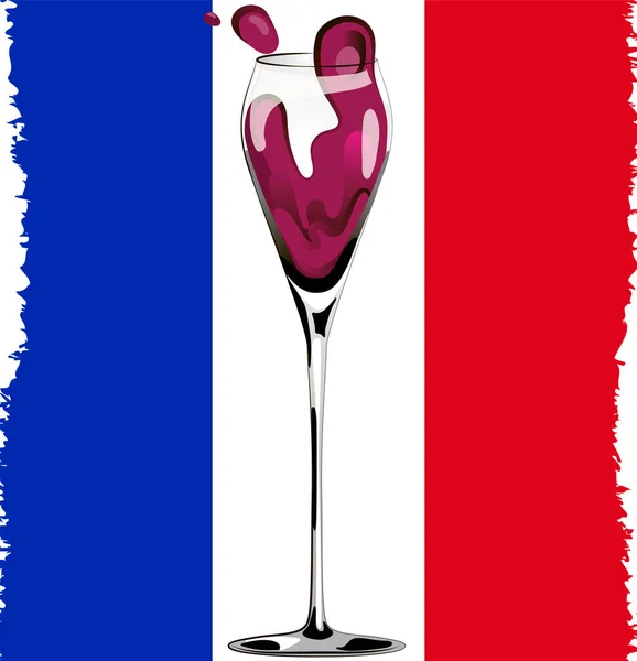 Бокал Красного Вина Фоне Французского Флага Традиционный Французский Напиток Шаблон — стоковый вектор