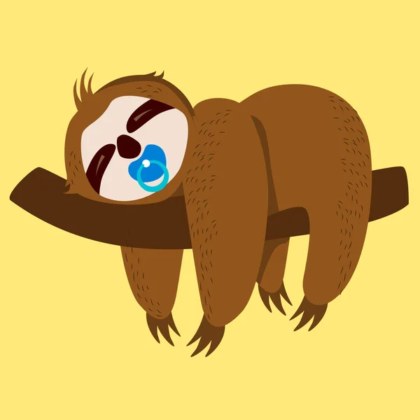 Happy Sloth Pacifier Card Cute Sloth Cartoon Style — Stock Vector