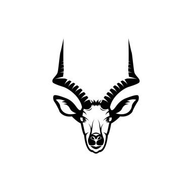 Vektör antilop başı, retro logolar için yüz, amblemler, rozetler, etiketler şablon ve tişört klasik tasarım elemanı. Beyaz arkaplanda izole