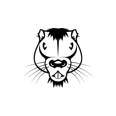 Vektör kunduz kafası, retro hipster logoları için yüz amblemler, rozetler, etiketler şablon ve klasik tişört tasarım elementi. Beyaz arkaplanda izole