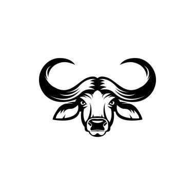 Vektör Afrikalı bufalo kafası, retro hipster logoları, amblemler, rozetler, etiketler, şablon ve klasik tişört tasarım elementi. Beyaz arkaplanda izole