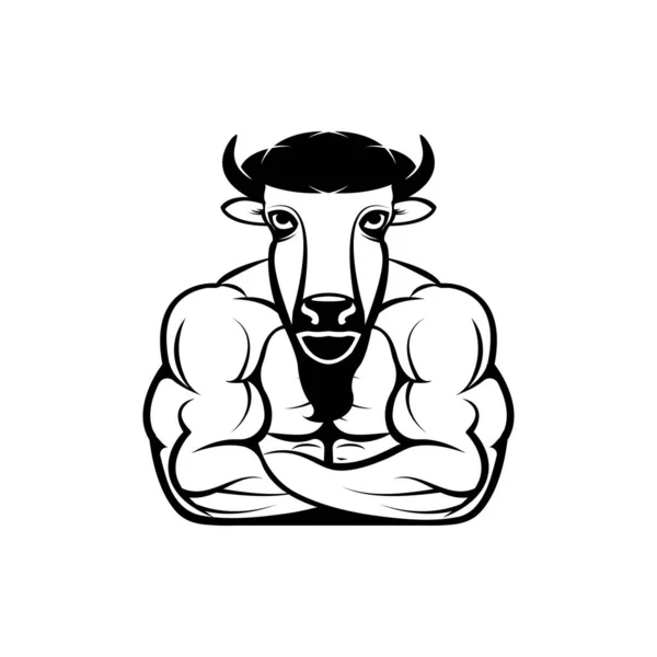 Cuerpo Fitness Vectorial Con Cabeza Bisonte Cara Para Logotipos Retro — Vector de stock