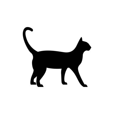 Retro logolar, amblemler, rozetler, eski model tasarım elementleri için vektör kedi silueti görünümü. Beyaz arkaplanda izole