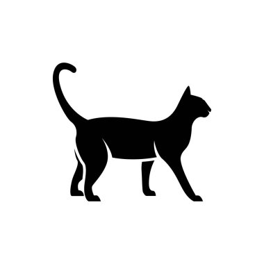 Retro logolar, amblemler, rozetler, eski model tasarım elementleri için vektör kedi silueti görünümü. Beyaz arkaplanda izole