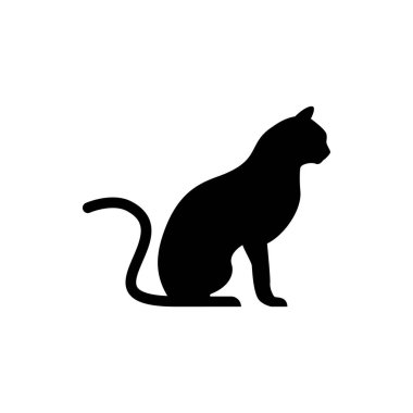 Retro logolar, amblemler, rozetler, eski model tasarım elementleri için vektör kedi silueti görünümü. Beyaz arkaplanda izole