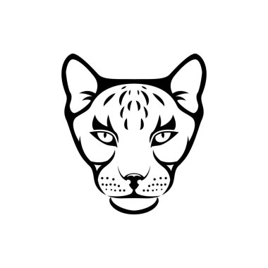 Vektör kedi kafası, retro hipster logoları için yüz amblemler, rozetler, etiketler şablon ve klasik tişört tasarım elementi. Beyaz arkaplanda izole