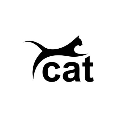 Retro logolar, amblemler, rozetler, eski model tasarım elementleri için vektör kedi silueti görünümü. Beyaz arkaplanda izole