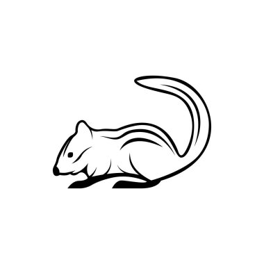 Retro logolar, amblemler, rozetler, etiketler için vektör sincap siluet görünüm tarafı klasik tasarım ögesi. Beyaz arkaplanda izole