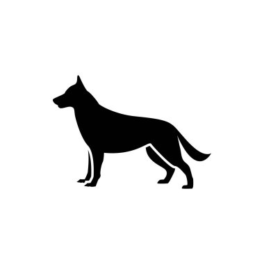 Retro logolar, amblemler, rozetler, eski model tasarım elementleri için vektör köpek silueti görünümü tarafı. Beyaz arkaplanda izole