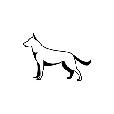 Retro logolar, amblemler, rozetler, eski model tasarım elementleri için vektör köpek silueti görünümü tarafı. Beyaz arkaplanda izole