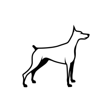 Retro logolar, amblemler, rozetler, eski model tasarım elementleri için vektör köpek silueti görünümü tarafı. Beyaz arkaplanda izole