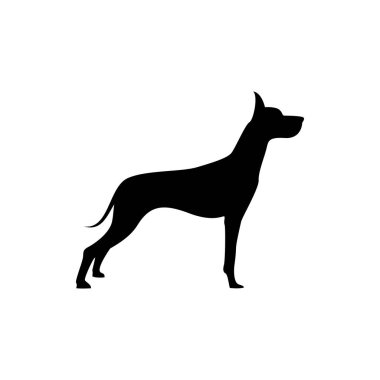 Retro logolar, amblemler, rozetler, eski model tasarım elementleri için vektör köpek silueti görünümü tarafı. Beyaz arkaplanda izole