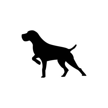 Retro logolar, amblemler, rozetler, eski model tasarım elementleri için vektör köpek silueti görünümü tarafı. Beyaz arkaplanda izole