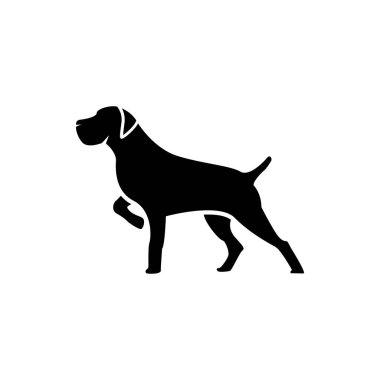 Retro logolar, amblemler, rozetler, eski model tasarım elementleri için vektör köpek silueti görünümü tarafı. Beyaz arkaplanda izole