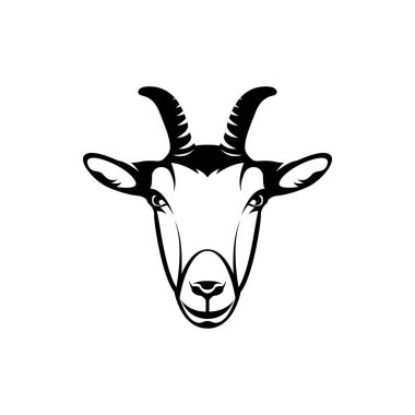 Vektör keçi kafası, retro hipster logoları için yüz amblemler, rozetler, etiketler şablon ve klasik tişört tasarım elementi. Beyaz arkaplanda izole